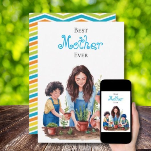 Carte Mère et fils leçon de plantation Image à l'aquarel