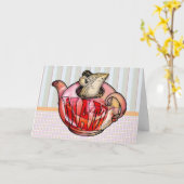 Carte Mère, Fête des Mères, Mignonne souris en théière (Fleur jaune)