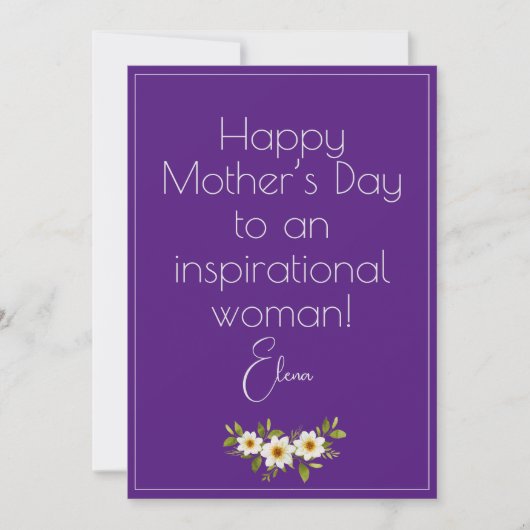 Carte mère fleurs blanches aquarelle violette (Devant)