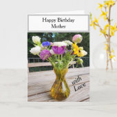 Carte Mère Fleurs d'anniversaire Aquarelle rayures (Fleur jaune)