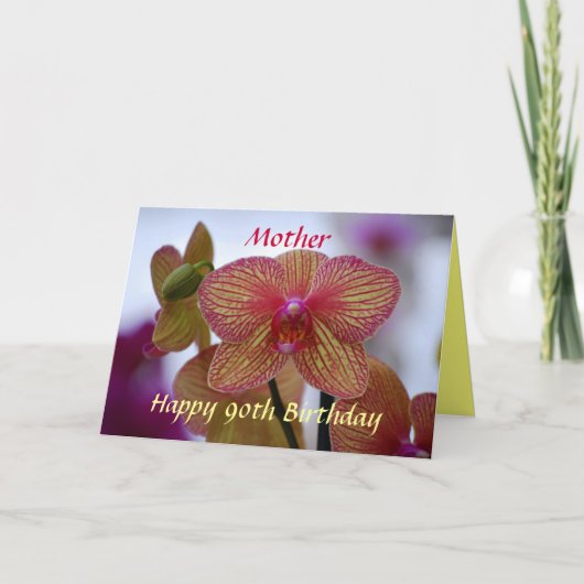 Carte Mère Joyeux 90e Anniversaire Orchidée rayée (Devant)