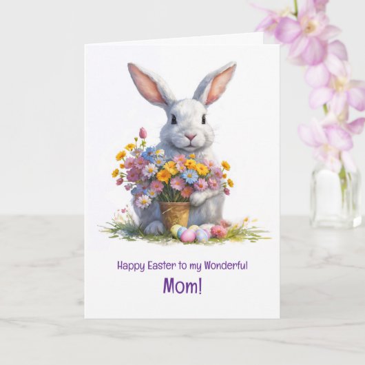 Carte Mère Maman Joyeuses Pâques avec un lapin mignon (Orchidée)