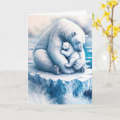 Carte Mère Ours Polaire avec son petit sur un glacier (Fleur jaune)
