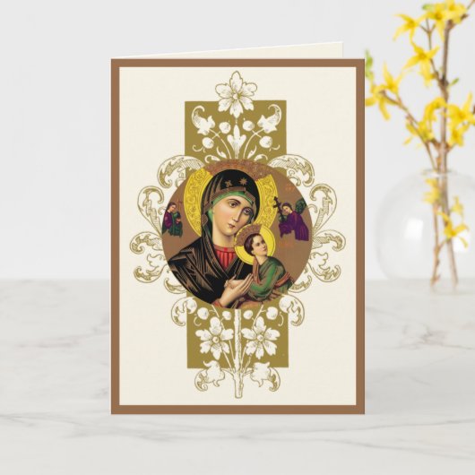 Carte Mère religieuse aide perpétuelle Jésus catholique (Fleur jaune)