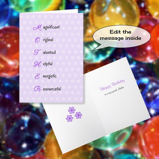 Carte Mère texte d'anniversaire fleurs violet