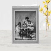 Carte Mère vintage et filles ayant Tea Party (Fleur jaune)