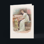 Carte Mère vintage jouant du piano pour son fils<br><div class="desc">Peinture "la chanson de Willie" représentant une jeune mère victorienne jouant du piano pendant que son fils observe. Œuvre de Maude Goodman. À l'intérieur, message de fête des mères éditable, champs de texte et graphique floral complémentaire.</div>