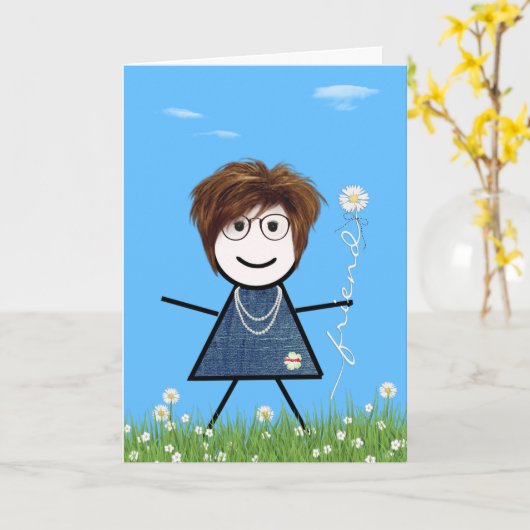 Carte Mère's Day Stick Girl with Daisy Friend (Fleur jaune)