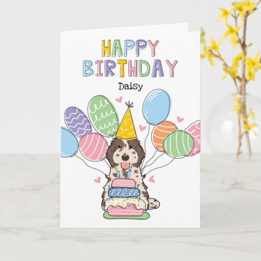 Carte Merle Cockapoo Cavapoo Chien Joyeux anniversaire (Fleur jaune)