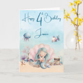 Carte Mermaid 4th Birthday Folded Greeting Card (Fleur jaune)