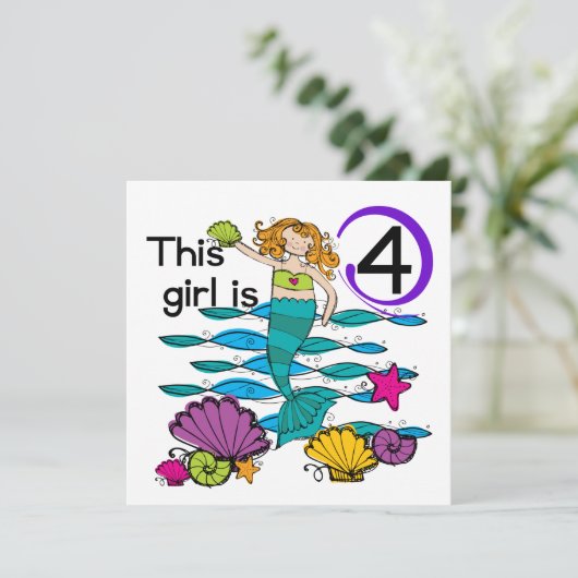 Carte Mermaid 4th Birthday Tshirts and Gifts (Debout devant)