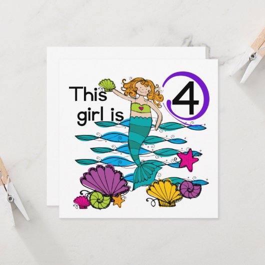 Carte Mermaid 4th Birthday Tshirts and Gifts (Devant/Arrière en situation)