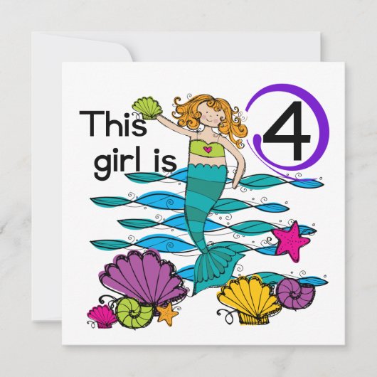 Carte Mermaid 4th Birthday Tshirts and Gifts (Devant)