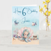Carte Mermaid 6th Birthday Folded Greeting Card (Fleur jaune)