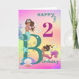 Carte Mermaid bleu arc-en-ciel âge mignon Anniversaire
