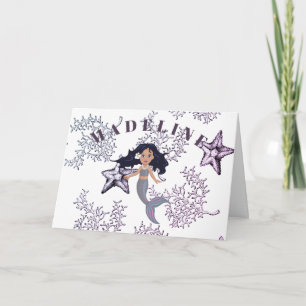 Carte Mermaid Cute Cheveux Sombre Sous La Mer Anniversai
