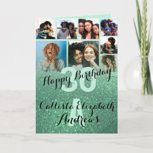 Carte Mermaid Green Glitter Photo Collage Joyeux anniver (Devant)