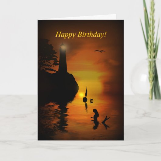 Carte Mermaid Lighthouse Dolphin Voilier Joyeux Annivers (Devant)
