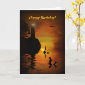 Carte Mermaid Lighthouse Dolphin Voilier Joyeux Annivers (Fleur jaune)