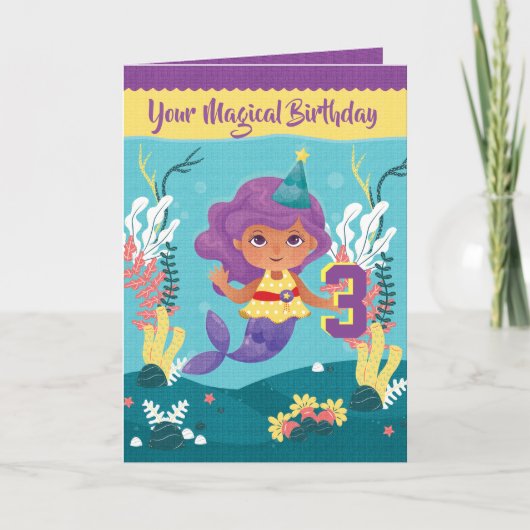Carte Mermaid Magique 3e Anniversaire Pour Fille (Devant)
