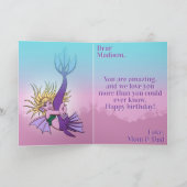 Carte Mermaid mignonne violet caricature fille 14e anniv (Intérieur)