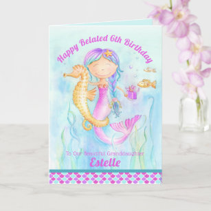 Carte Mermaid seahorse whimsy retard anniversaire