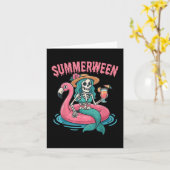 Carte Mermaid squelette de plage flamant rose Summerween (Fleur jaune)