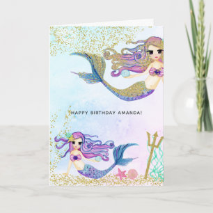 Carte Mermaid thème anniversaire Salutation