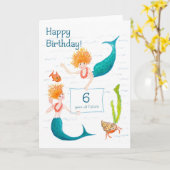 Carte Mermaids 6e anniversaire (Fleur jaune)