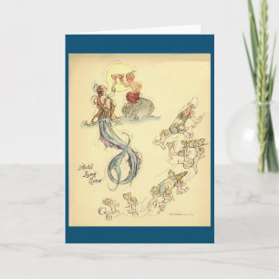 Carte Mermaigre et Cherubs Nouvel An Vintage