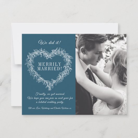 Carte Merrily marié bleu mistletoe coeur Noël (Devant)