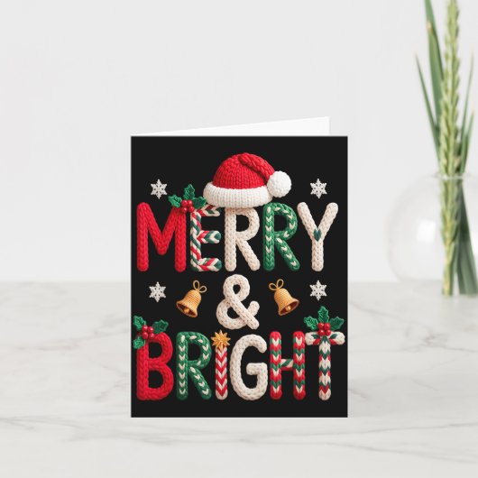 Carte Merry & Bright Christmas Santa Hat Crochet Kni (Devant)