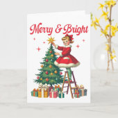 Carte Merry and Bright - vintage christmas (Fleur jaune)