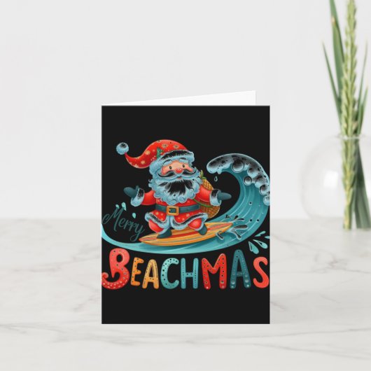 Carte Merry Beachmas Santa Surfing Retro Design T Shirt (Devant)