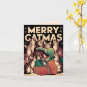 Carte Merry Catmas - chats vintages mignons Noël (Fleur jaune)
