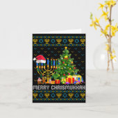 Carte Merry Chrismukkah Happy Hanukkah Ugly Sweater Fami (Fleur jaune)