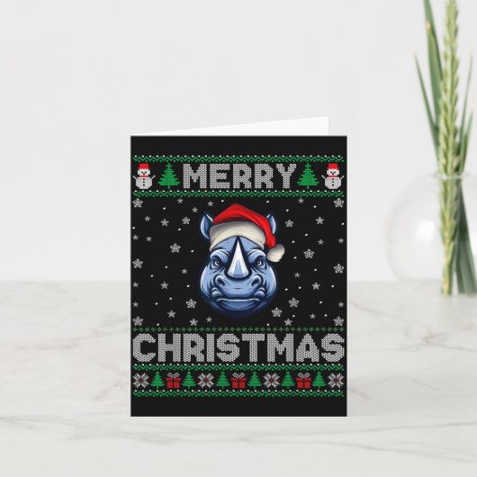 Carte Merry Christmas 2025 Rhino Santa Hat Ugly Xmas (Devant)