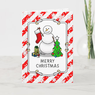 Carte Merry Christmas 2 Tree Stocking Snowman