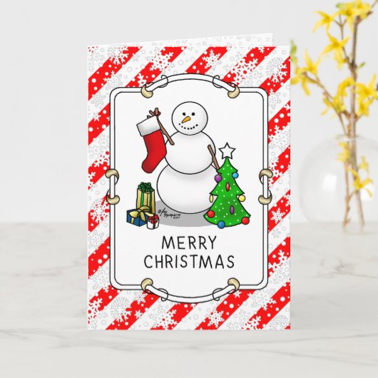 Carte Merry Christmas 2 Tree Stocking Snowman (Fleur jaune)