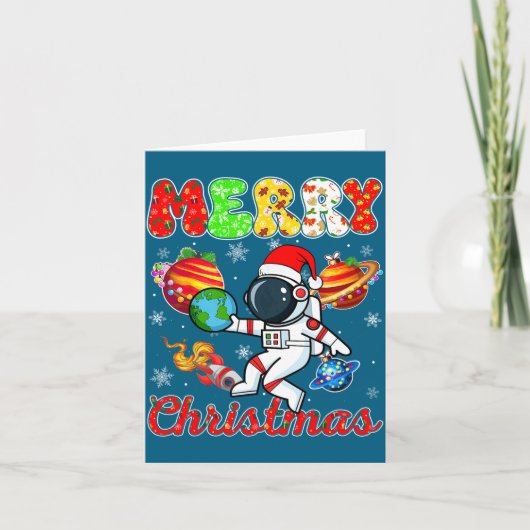 Carte Merry Christmas Astronaut Santa Hat Snowflakes Tre (Devant)