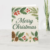 Carte Merry Christmas Card Winter Florals Pine Branches (Devant)