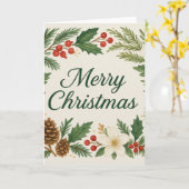 Carte Merry Christmas Card Winter Florals Pine Branches (Fleur jaune)