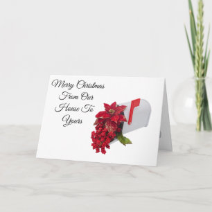 Carte Merry Christmas card with mailbox and poinsettias