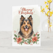 Carte Merry Christmas Dog Festive Holiday Greeting Card (Fleur jaune)