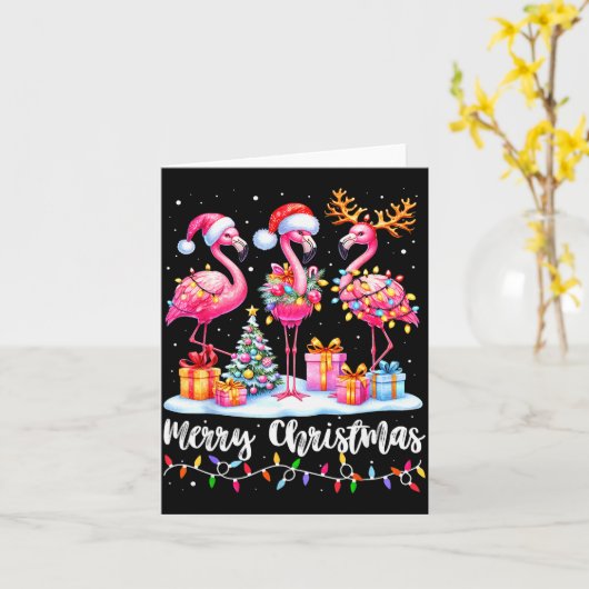 Carte Merry Christmas Flamingo Santa Hat Xmas Pajamas Ho (Fleur jaune)