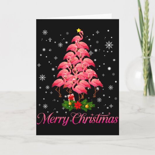Carte Merry Christmas Flamingo Snowflake Tree Xmas Men W (Devant)