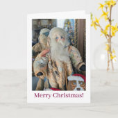Carte Merry Christmas Folk Santa Claus (Fleur jaune)