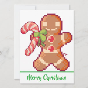 Carte Merry Christmas, GingerBread man, pixel art