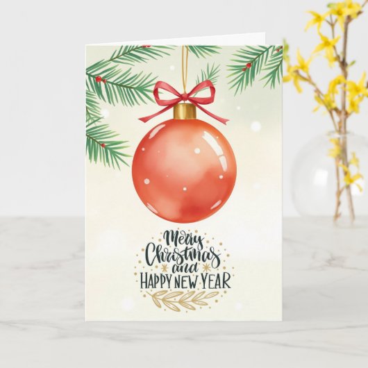 Carte Merry Christmas & Happy New Year Card (Fleur jaune)