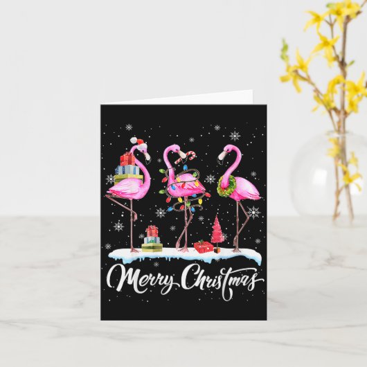 Carte Merry Christmas Hat Santa Flamingo Light Christmas (Fleur jaune)